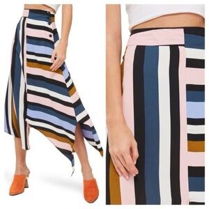 Topshop Striped Midi Skirt Sz 14